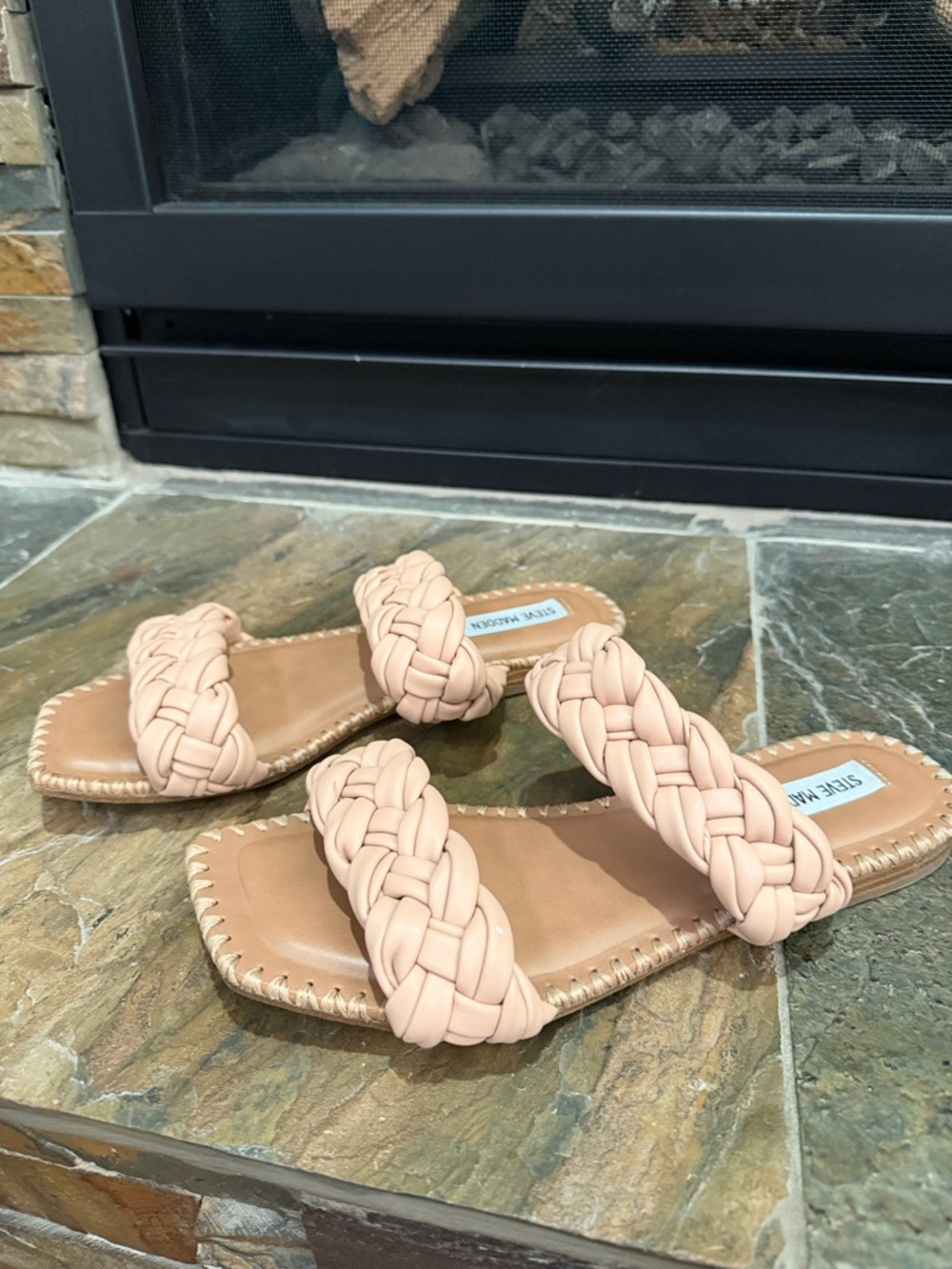 Steve Madden Blush Braided Double-Strap Slide Sandals